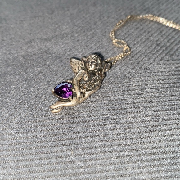 VINTAGE CHERUB GUARDIAN ANGEL W/ AMETHYST CRYSTAL 925 STERLING PENDANT NECKLACE - Picture 14 of 16